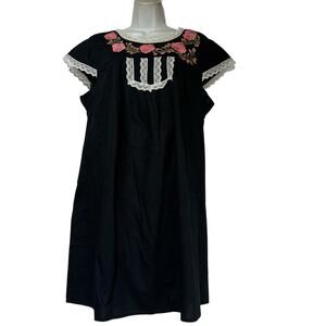 Tracy Feith for Target Black Dress L Lace Trim Floral Embroidered Boho Festival
